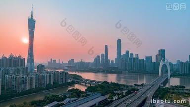 广州广州塔猎德大桥珠江新城日转夜延时固定延时摄影